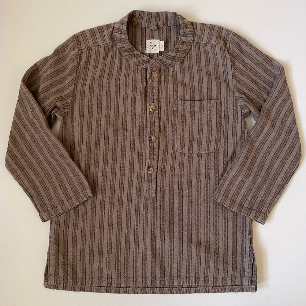 Nico Nico Boys’ Minimalist Vertical Striped Casual Shirt - Size 4Y